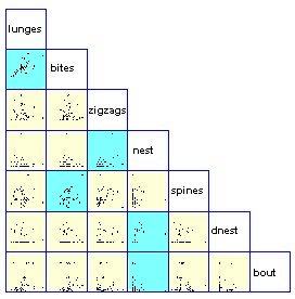 Matrix of lunges bites zigzags nest spines dnest bout