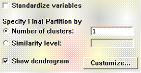 Part of the Cluster Observations window with the Show Dendrogram oprion ticked